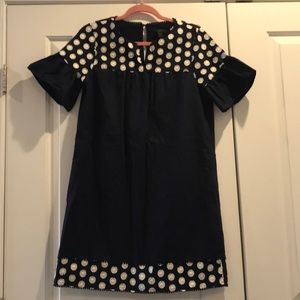 J crew embroidered dot navy dress